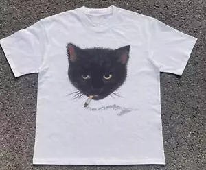 Smoking cat graphic tee y2k vintage style tshirt Size S-5XL - Picture 1 of 6