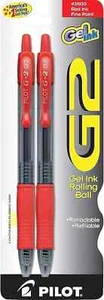 Pilot G2 Premium Gel Roller Pens Fine Point 0.7 Mm Red Pk of 2 Roller Ball Pen - Picture 1 of 4