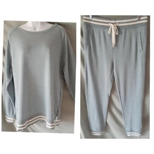 Felina Blue Pajama Set Stripes Long Pant Long Sleeve Large 44" BUST   - Picture 1 of 10