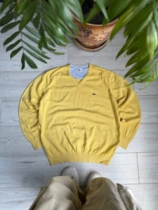 Vintage Lacoste Yellow Sweater V Neck Classic Xlarge - Picture 1 of 5