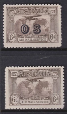 1931 6d Sepia Kingsford Smith AIR MAIL SERVICE AUSTRALIA incl. OS Official MH - Image 1 of 2