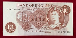 GREAT BRITAIN * 10 SHILLING * 1962-1967 * SİGNATURE  RARE  J.Q.HOLLOM *  **UNC** - Picture 1 of 2