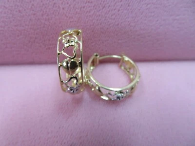 14k Solid  Tri Color Gold Heart Flower Hoop Earrings 20.66mmx6.45mm 3.65 Grams - Image 1 of 4