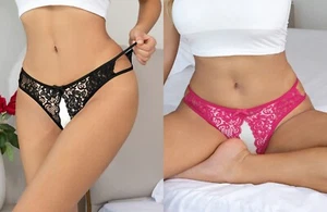 Ladies Lace Sexy Crotchless Panties Thongs Underwear Lingerie Size 12 14 16 18 - Picture 1 of 21
