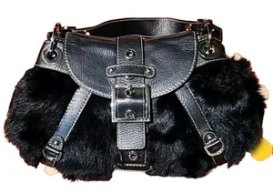 Rafe Handbag EUC Black Faux Fur Buckle Silver-tone - Picture 1 of 8