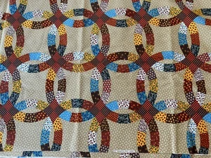Vtg CRANSTON PRINT WORKS~Double Wedding Ring Cheater Fabric~Heavy Decorator 4+ - Picture 1 of 6