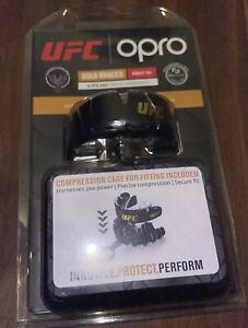 Opro Gold UFC Adults Braces Mouth Guard Black Gum Shield MMA Boxing Martial Arts