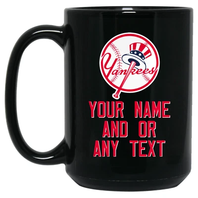 Custom Personalized New York Yankees Old Logo Black 15 oz Ceramic Coffee Mug Cup - Image 1 of 3