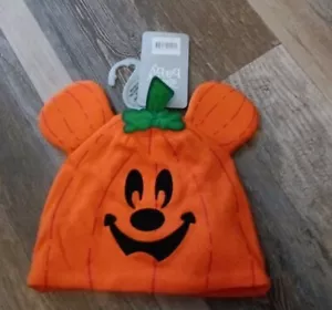 Disney Baby Mickey Ear Halloween Pumpkin Beanie Hat Size 0-1 Years Orange New - Picture 1 of 2