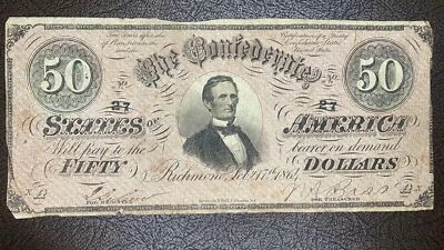 50 Dollar Confederate Currency VERY LOW SERIAL NUMBER #27 CSA Civil War #53709 - Image 1 of 2