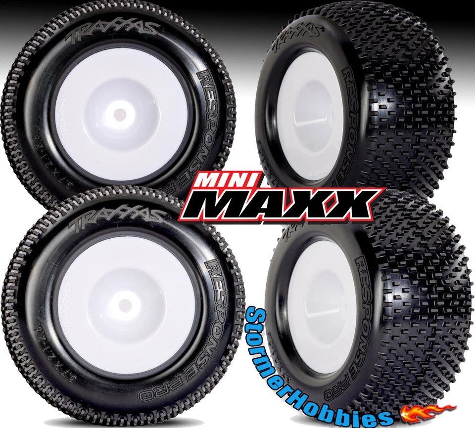 Traxxas 10773-WHT MINI XRT White Dished Wheels w/ Response Pro Tires (2) TRA1