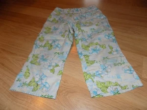 Size Medium 7-8 Cherokee Blue Hawaiian Floral Beach Print Capris Cropped Pants - Picture 1 of 6