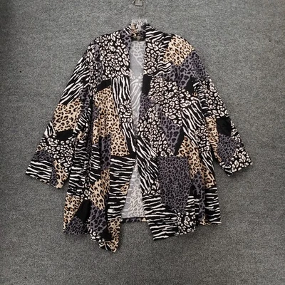 Cárdigan Kasper Mujer 3X Plus Gris Manga 3/4 Frente Abierto Estampado Animal Suéter Foto 1 de 4