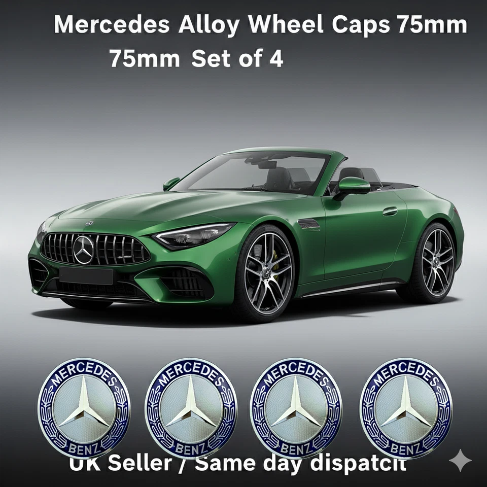 Tampas de centro de roda de liga leve Mercedes Benz SLK 250 75mm cubo conjunto de 4 - Imagem 1 de 2