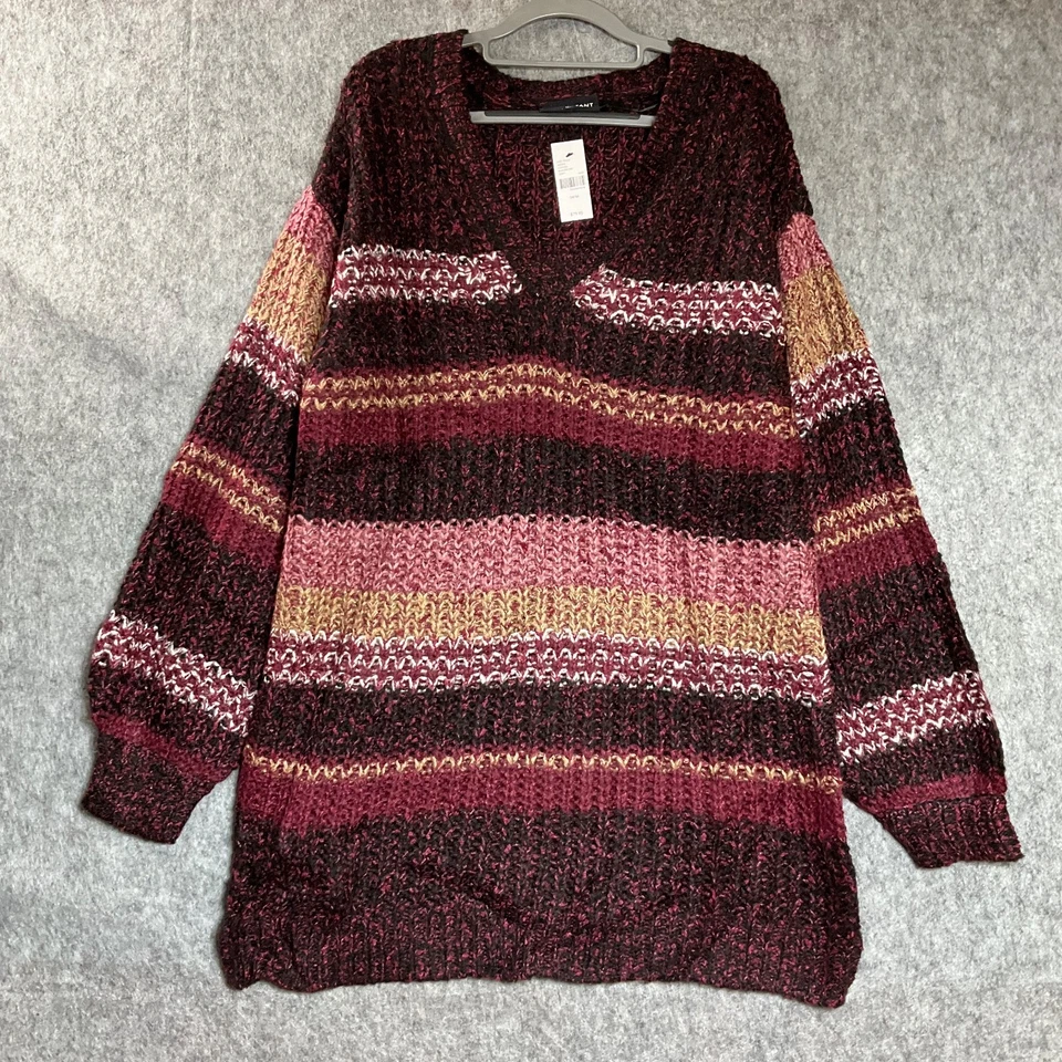 Lane Bryant свитер платье женщин XL красный в полоску трикотажа туника капсулы зимние новый - Изображение 1 из 4