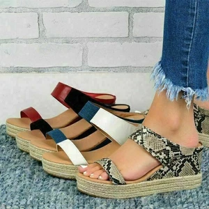 Womens Platform Sandals Summer Mid Heel Slip On Slippers Ladies Wedge Shoes Gift - Picture 1 of 7