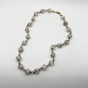Vtg Murano Venetian Aventurine Copper White Clear Glass Cap Bead 24" Necklace - Picture 1 of 8