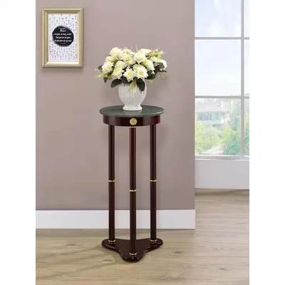 Coaster Accent Table Merlot Round Green Marble Top 27.5"H Plant Stand Wood Frame - Image 1 of 4