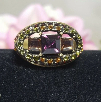 Anillo Heidi Daus Oro Vintage Pasión Princesa Pavé Cristal Amatista Talla 10.5 Foto 1 de 4