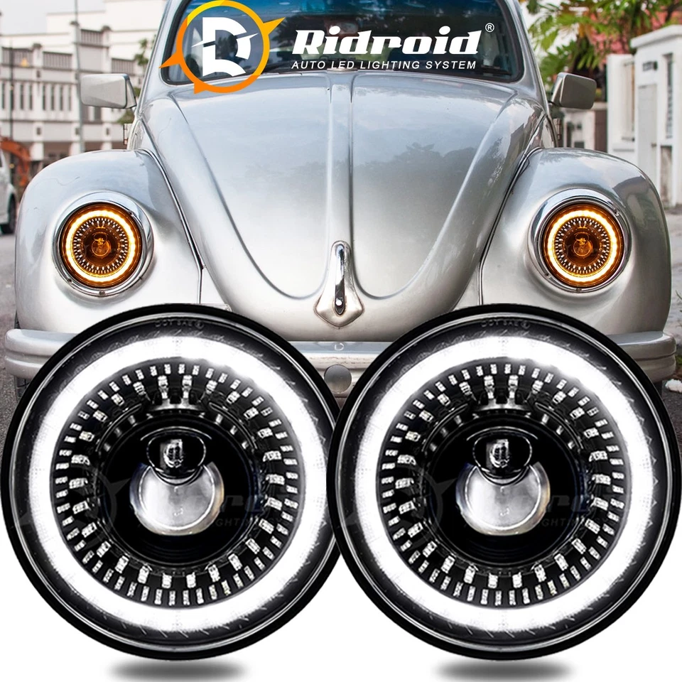 Пара 7-дюймовых светодиодных фар с градиентом запуска Welcome Halo для VW Beetle Classic - Изображение 1 из 4