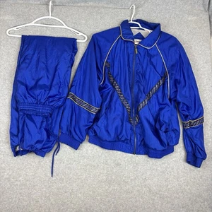 Vintage 2-teiliger Janeve Damen Trainingsanzug Größe M blau Nylon 80er 90er Jacke und Hose - Bild 1 von 7