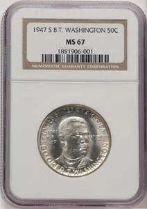 1947-S 50C Booker T. Washington Commemorative Silver NGC MS67 - Picture 1 of 2