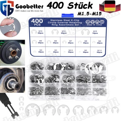 OHNE MARKENBEZEICHNUNG 400 Stück E-Clip Seegeringe Sprengring Sortiment Sicherungsring Wellensicherung