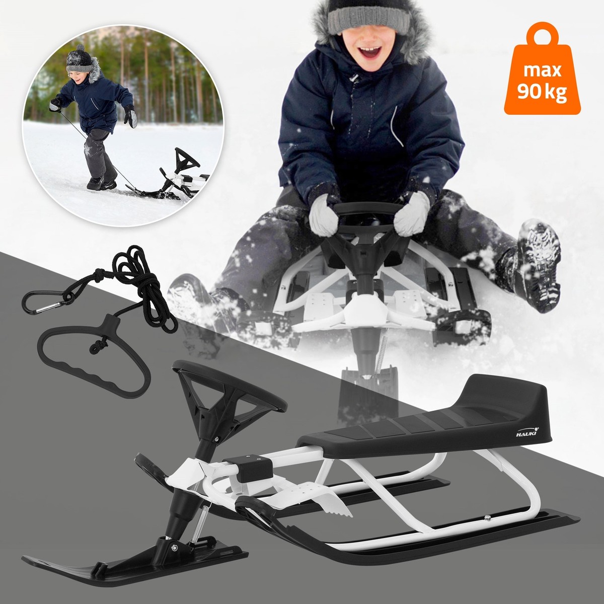 Luge Enfant Avec Freins Et Sangle - Design Sécurisé - 85cm Max 50kg