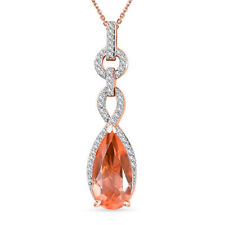 Pink Quartz and Zircon Teardrop Pendant Necklace in Silver Size 20" TCW 0.45ct