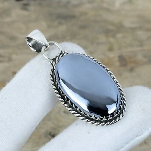 Pendente In Gemma Shungite Lucida In Argento 925 Per Regali Di Anniversario - Foto 1 di 4