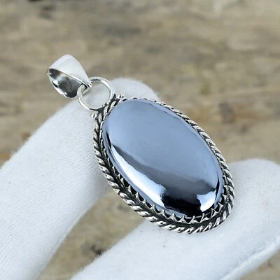 Pendente In Gemma Shungite Lucida In Argento 925 Per Regali Di Anniversario - Immagine 1 di 4