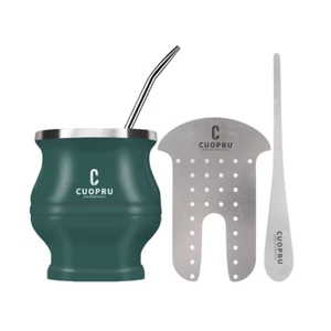 Yerba Mate Gourd Set with Stainless Steel Cup, Bombilla, Brush, and Separator - Picture 1 of 12