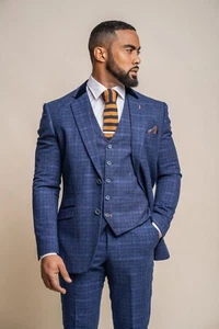 Cavani Men's Navy Houndstooth Slim Tweed Suit Clearance Sale Was £229.97 - Picture 1 of 12