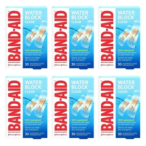 Band-Aid Brand Water Block Clear_ 30 assorted sizes - PACK OF 6 - Picture 1 of 2