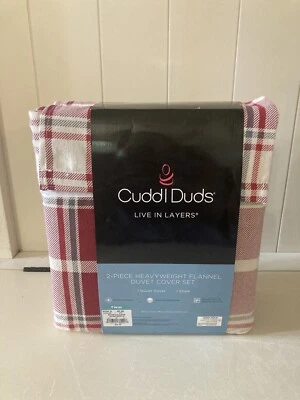 2 PC Cuddl Duds Heavy Weight Flannel Cotton Blend Duvet Set, Red Plaid TWIN New - Image 1 of 3