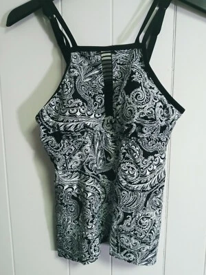 Croft Barrow Tankini Swim Suit Top Black And White Paisley Women's Size 8 - Image 1 of 4