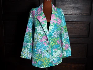 VTG 80s Multicolor Mod Floral Hippy Jacket ILGWU Brownstone Studio Blazer Sz 8 - Picture 1 of 9