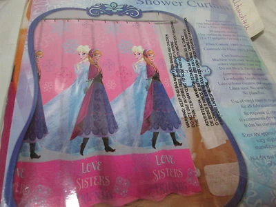 迪士尼冰雪奇缘爱情西斯朋友织物浴帘 72x72 ~ 粉红色,蓝色 全新 — 第 1/4 张图片