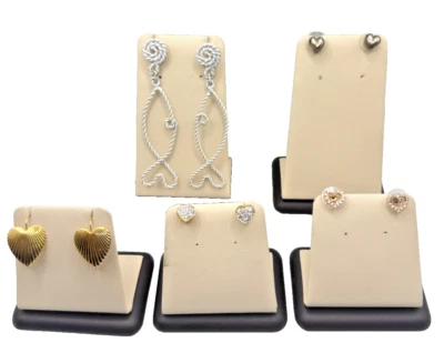 Set of 5 Heart Earring – Gold / Silver Plated & Crystal Styles – Studs & Dangles - Image 1 of 4