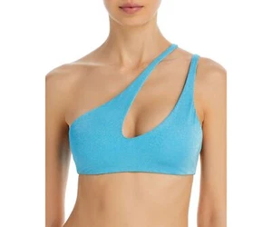 Aqua Swim One Shoulder Cutout Bikini Top Swimwear Blue Size Large - Picture 1 of 2