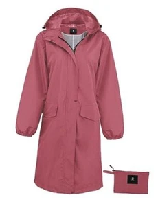 Women's Long Rain Jacket Waterproof Lightweight Hooded Raincoat Large Pink - Picture 1 of 7