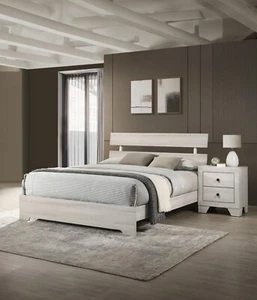 Rustic 3Pc Twin Size Platform Bed 2x Nightstand Set Cream Bedroom Furniture - Picture 1 of 8