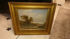 Vintage Gilt Framed Oil Painting Country Windmill Scene Signed R. Parry