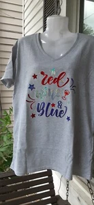 Hand-made women's Gildan XL, RED WINE AND BLUE holographic t-shirt - Picture 1 of 4