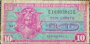10 CENTS 1954-1958 ETATS UNIS. MILITARY PAYMENT CERTIFICATE (BILL 189) SERIE 521 - Bild 1 von 2