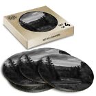 4 x Boxed Round Coasters - BW - Mountain Forest Sunset View  #43252