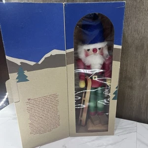 Vintage Skier Nutcracker Wood W/ Box Large 17” Wood Sled - Picture 1 of 10