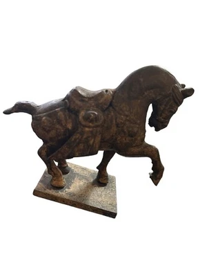 Chinese Vintage Tang Dynasty Iron Saddled  War Horse Sculpture - Image 1 of 4
