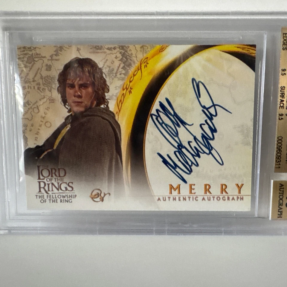 Topps Lord of the Rings LOTR FOTR Dominic Monaghan Auto  Gem Mint 9.5 - Image 1 of 4