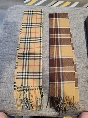 Two Plaid 100% Pure Cashmere Scarf Scarves - Made In West Germany - Used - Image 1 of 4